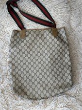 Authentic GUCCI Vintage Shoulder Tote Bag GG PVC Leather Brown 0140M