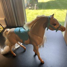 Barbie Nibbles Tall Horse Toy with Saddle and Bridle Movable Head for Kids Play