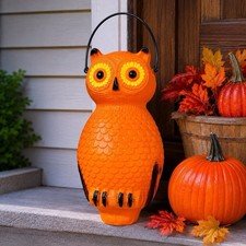 Blow Mold Halloween Orange Hanging Owl 14” Inches Union Products New Lighted