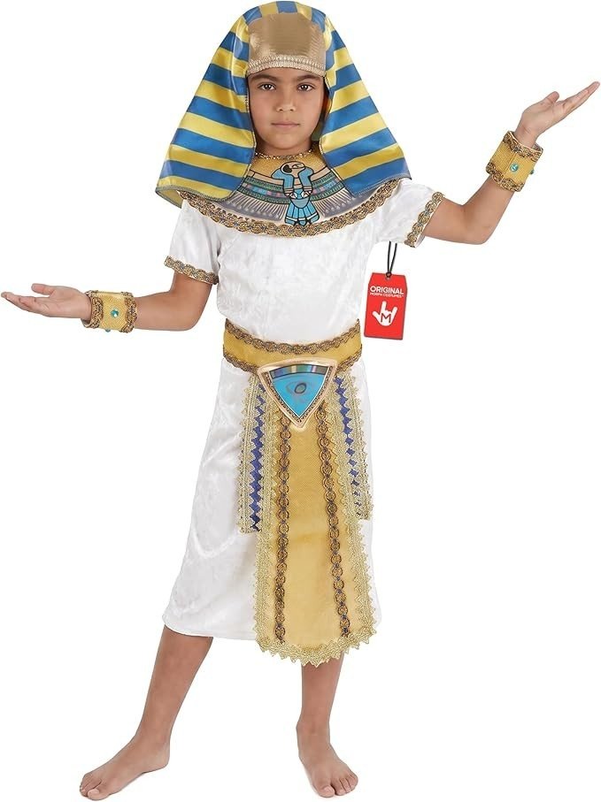 Boys Egyptian Pharaoh Costume + Headpiece M - XL Kids King of Egypt Halloween