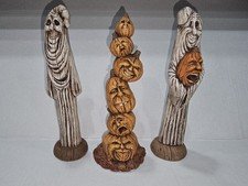 Ceramic Halloween Stacked Pumpkins Jack O Lanterns Expressive Fall Decor 8" Vtg