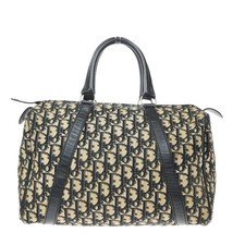 CHRISTIAN DIOR Logo Trotter Mini Boston Hand Bag Canvas Leather Blue 31TA758