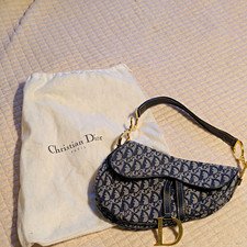 Christian Dior Saddle Bag Blue Monogram Gold Hardware Dust Bag Lined Pockets