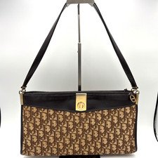Christian Dior Trotter Shoulder Bag Brown Canvas Leather Vintage 0104
