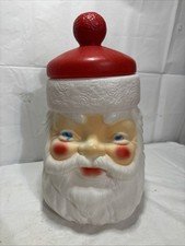 Christmas Empire Blow Mold Santa Head Cookie Jar 1973 W/ Lid. Jolly Santa Claus