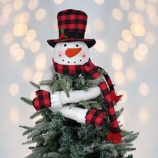 Christmas Snowman Tree Topper, Large Plush Snowman Treetop Hugger with Red an...