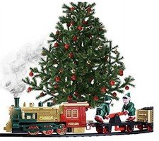 Christmas Train Set for Under the Tree with Lights, and Sounds with 2 Xmas Elves