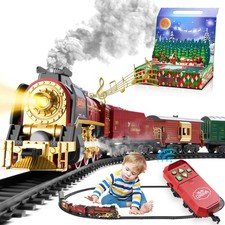 Christmas Train Set RC Remote Control Smoke Light Sound Around Tree Gift Case