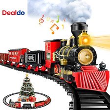 Christmas Train Sets for under the Tree, Electric Train Toy with Steam, Light &