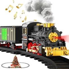 Christmas Train Sets for under the Tree, Electric Train Toy with Steam, Light &