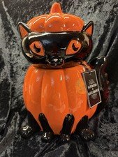 Cobwebs & Cauldrons HALLOWEEN BLACK Cat + Pumpkin Cookie, Jar 10”x 9”W New