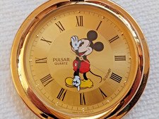 DISNEY MICKEY MOUSE GOLD PULSAR QUARTZ POCKETWATCH W/ KNIFE CHAIN FOB V701-0A40