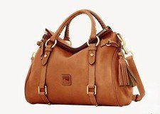 Dooney & Bourke Florentine Natural Satchel, Zip Tassel, Strap, Gold, Pockets