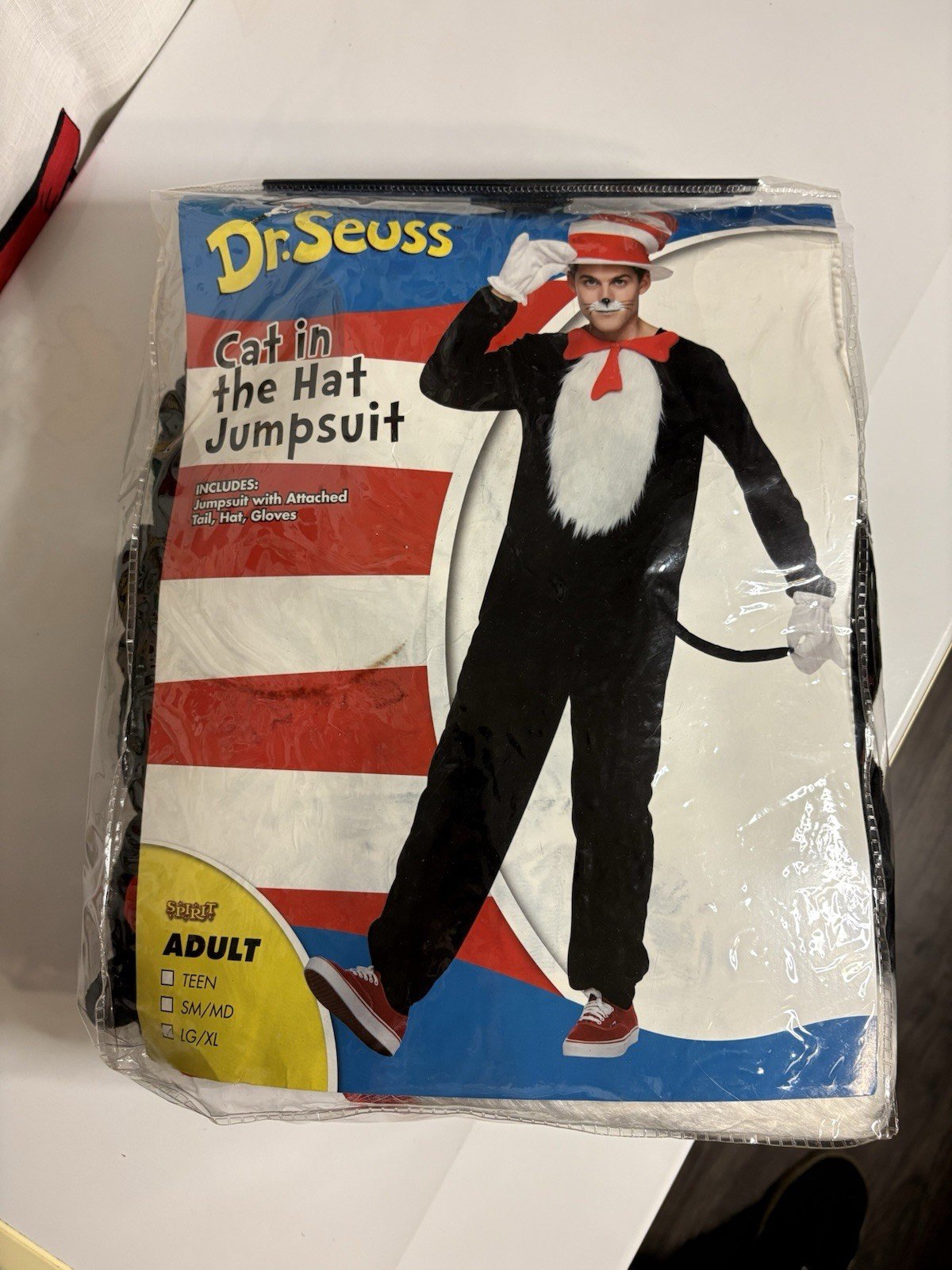 Dr Seuss Cat In The Hat Jumpsuit Costume: Hat Gloves Suit LG/XL