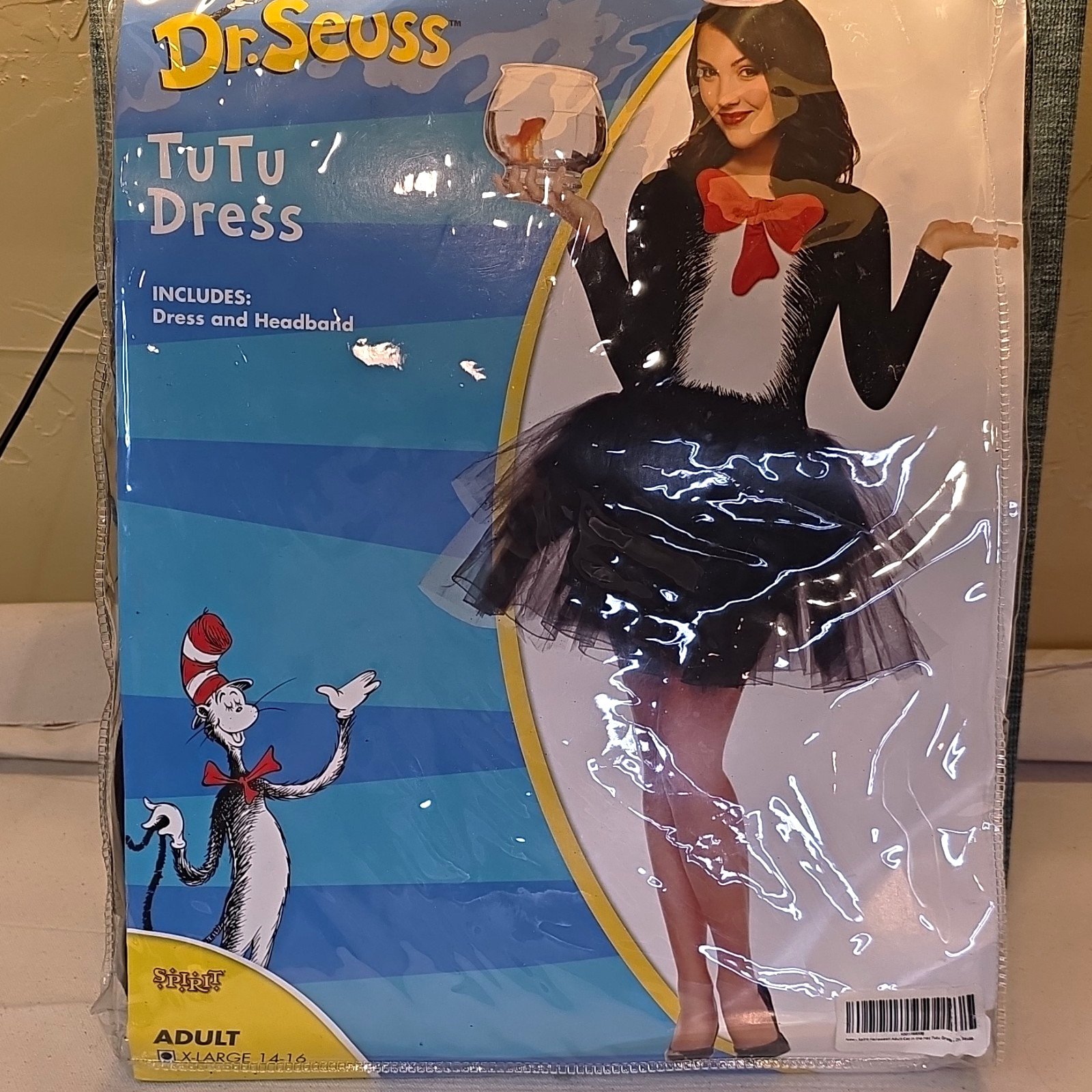 Dr. Seuss Cat in the Hat Tutu Dress Costume w/ Headband Adult XL Halloween