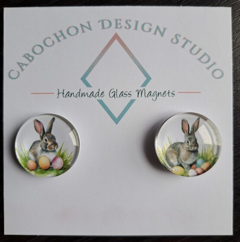 Easter Bunny Glass Cabochon Magnets, HANDMADE Home Decor, Gift Idea, Spring