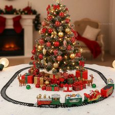 Electric Christmas Train Set with Lights Sound Santa Railway Track Toy