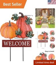 Elegant 22-Inch Pumpkin Welcome Sign Garden Stakes - 2 Pack for Fall Decor