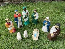 Empire Nativity Set 10 Piece Christmas Lighted Blow Mold Vivid Colors Vintage!