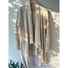 Faded Glory Womens XXL Cream Tan Geometric Tribal Open Front Waterfall Cardigan