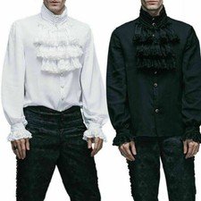 Fashion Mens Shirt Top Black/white Gothic Steampunk Victorian Regency Aristocrat