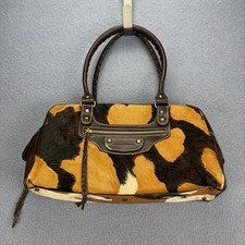 Francesco Biasia Vintage Leather Tote Bag Y2K Calf Hair Brown Western Shoulder
