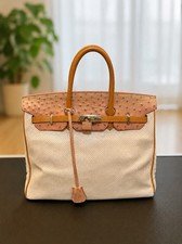 FREE SHIPPING Y2K Genuine Ostrich Leather Top Handle Bag Pink White Japan