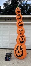 Gemmy Inflatable Airblown 9 ft Lighted Halloween Skinny Pumpkin Totem Tower