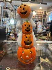 Ghost Ceramic Stacked Pumpkins Halloween Figurine