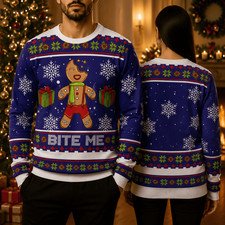 Gingerbread Bite Me Ugly Christmas Sweater, Funny Holiday Cookie Sweatshirt