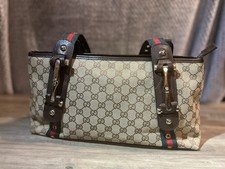Gucci GG Canvas Shoulder Tote Bag 141599 1669 Web Stripe Brown Vintage