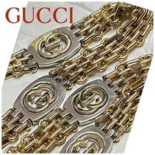 Gucci Gold Chain Belt Necklace GG Interlocking Italy Vintage OLD 35.43 inch