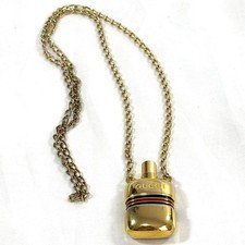 GUCCI Perfume Bottle web stripe Pendant Necklace Gold Chain Vintage Used