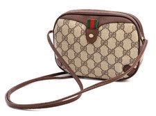 GUCCI VINTAGE GG Supreme Crossbody Shoulder Bag Sherry Brown Classic Authentic