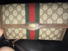 GUCCI VINTAGE GG Supreme Shoulder Bag Web Stripe Brown Classic Authentic
