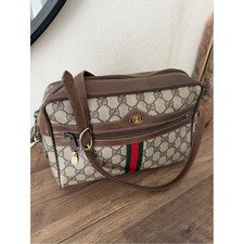 Gucci Vintage GG Supreme Web Stripe Shoulder Bag Brown Authenticated Made Italy