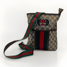 Gucci Vintage Monogram GG Red Green Stripe Crossbody Bag