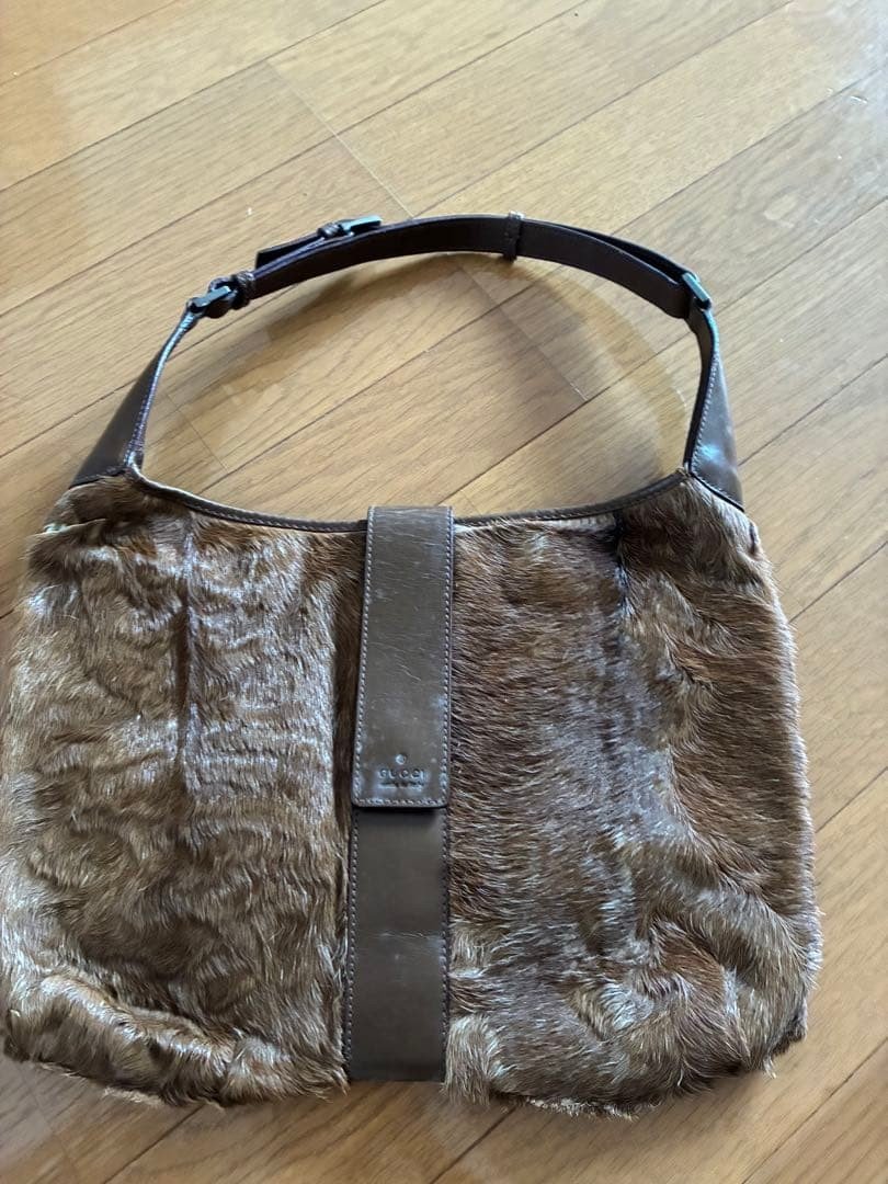 Gucci Handbag Real Fur Brown Vintage From Japan