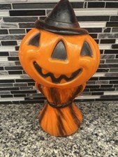 Halloween Blow Mold Light Up Pumpkin Jack-O-Lantern Witch Hat Empire 1969