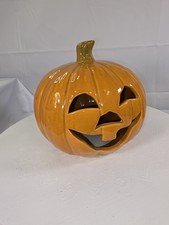 Halloween Ceramic Jack O Lantern Pumpkin Decor Glazed Orange Fall 9 Inch 4 Lbs