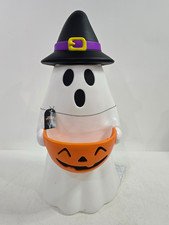 Halloween Ghost Witch Holding Pumpkin Candy Holder Lighted Blow Mold 24"