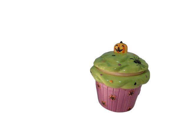 Halloween Pumpkin Cookie Treat Jar Ceramic Cupcake Shape New In Open Box