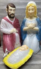 Holiday Time 28” Lighted Blow Mold 3 Piece Nativity Set Christmas Used In Box