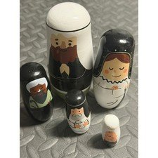 Holiday Time Nativity Nesting Dolls 5 pc Wooden Christmas Jesus Joseph Mary NWT