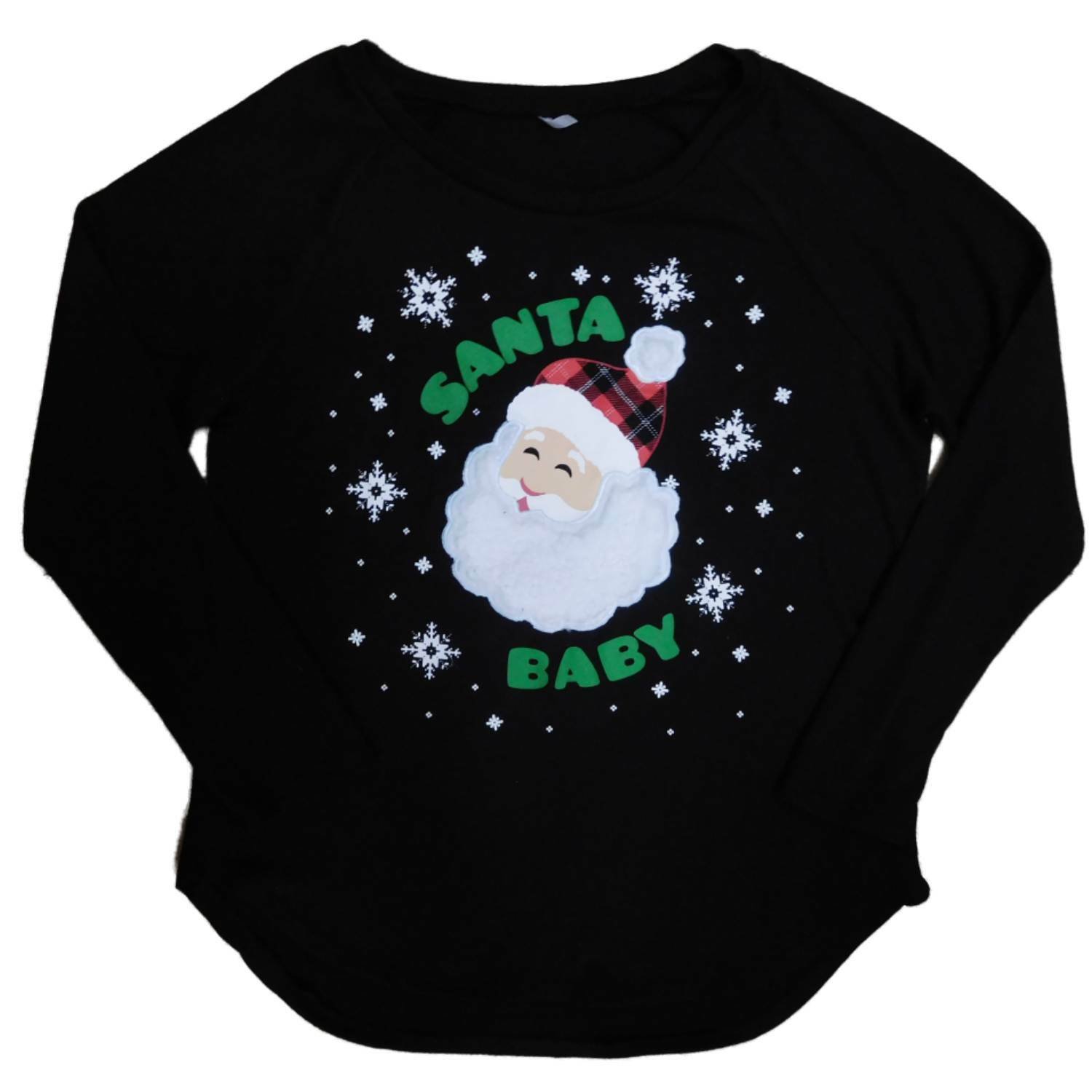 Holiday Womens Black Santa Baby Christmas Sweater Pullover