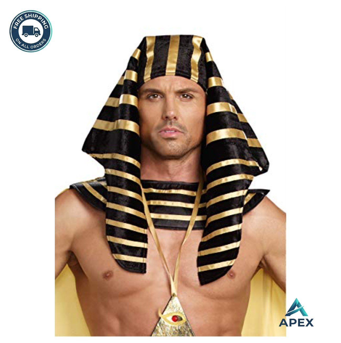 Men's Pharaoh Costume Headpiece Black Velvet Egyptian Halloween Accessory Adult