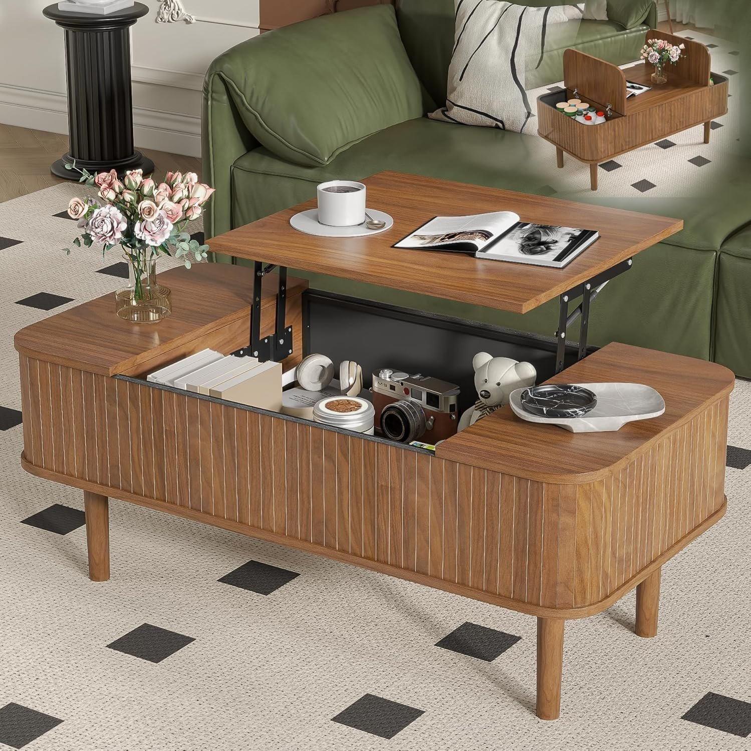 Review: Round Fluted Lift Top Coffee Table - Stylish Mid Century Modern Storage Solution