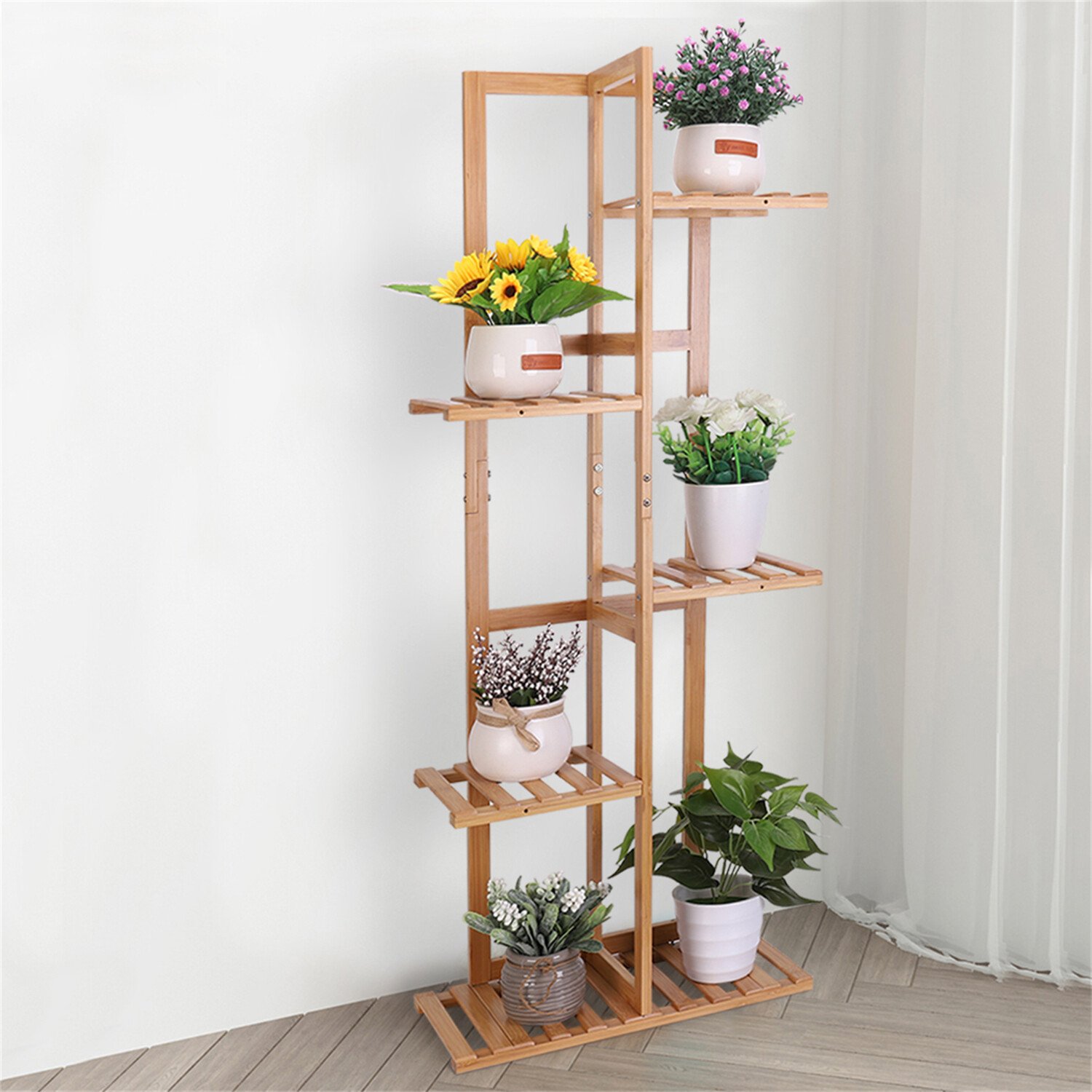 Multi-Tier Wood and Metal Plant Stand