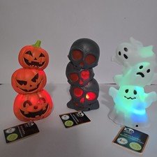 NEW Set Halloween 7" Blow Moldz, Lights & Sounds Ghosts & More. Free Batteries.