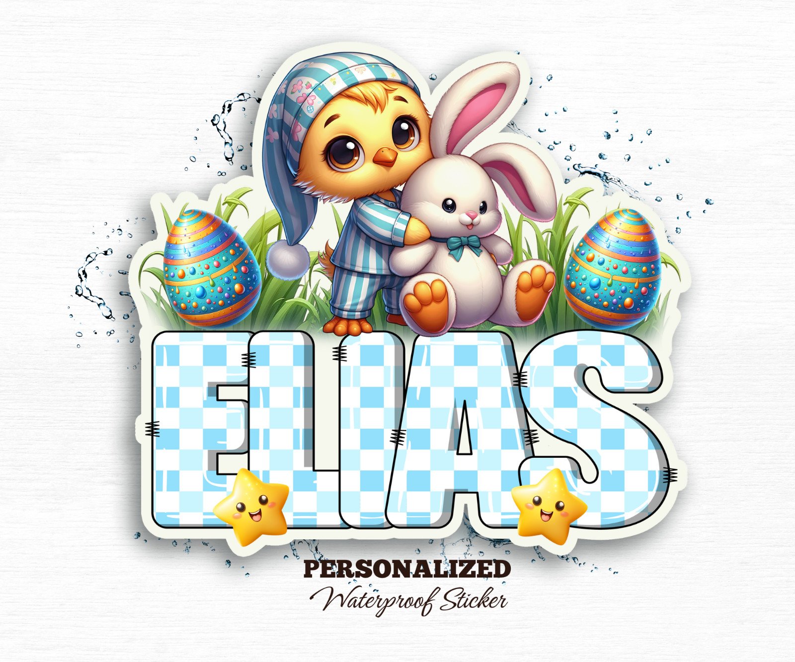 Personalized Easter Chick Name Sticker, Custom Bunny Vinyl Decal, Boys Gift Idea